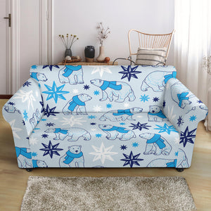 Polar Bear Pattern Blue Background Loveseat Couch Slipcover