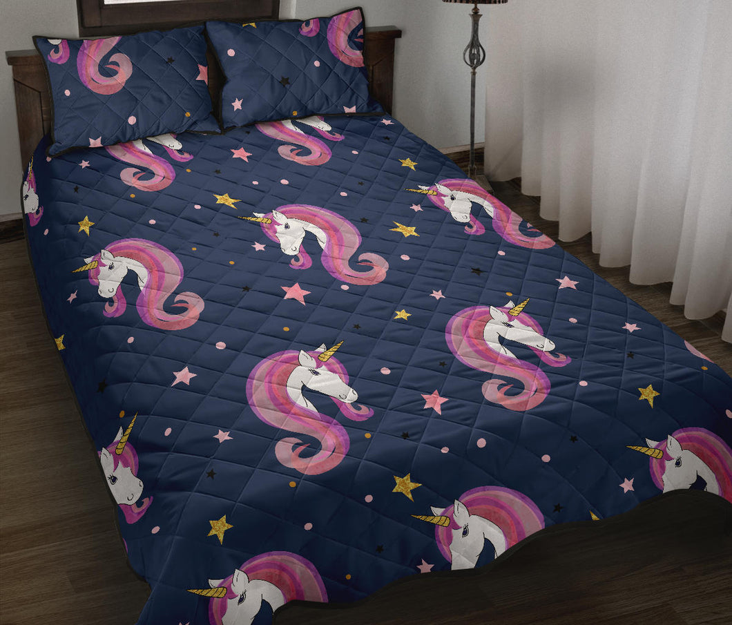 Unicorn Head Pattern Quilt Bed Set