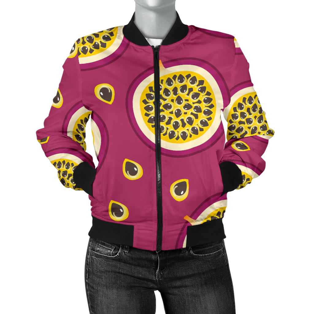 Sliced Passion Fruit Pattern Women Bomber Jacket