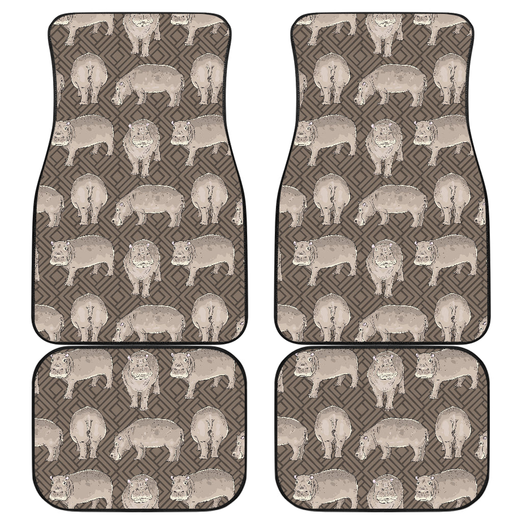 Hippopotamus Pattern Print Design 04 Front and Back Car Mats