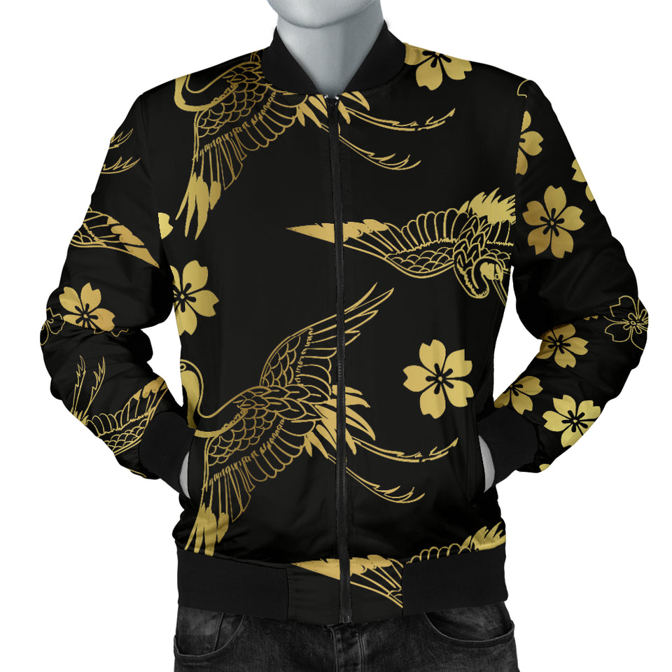 Gold Japanese Theme Pattern Men Bomber Jacket