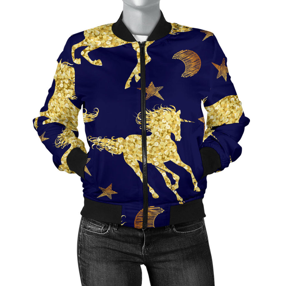 Unicorn Gold Pattern Women Bomber Jacket