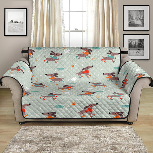 Dachshund Skating Pattern Loveseat Couch Cover Protector