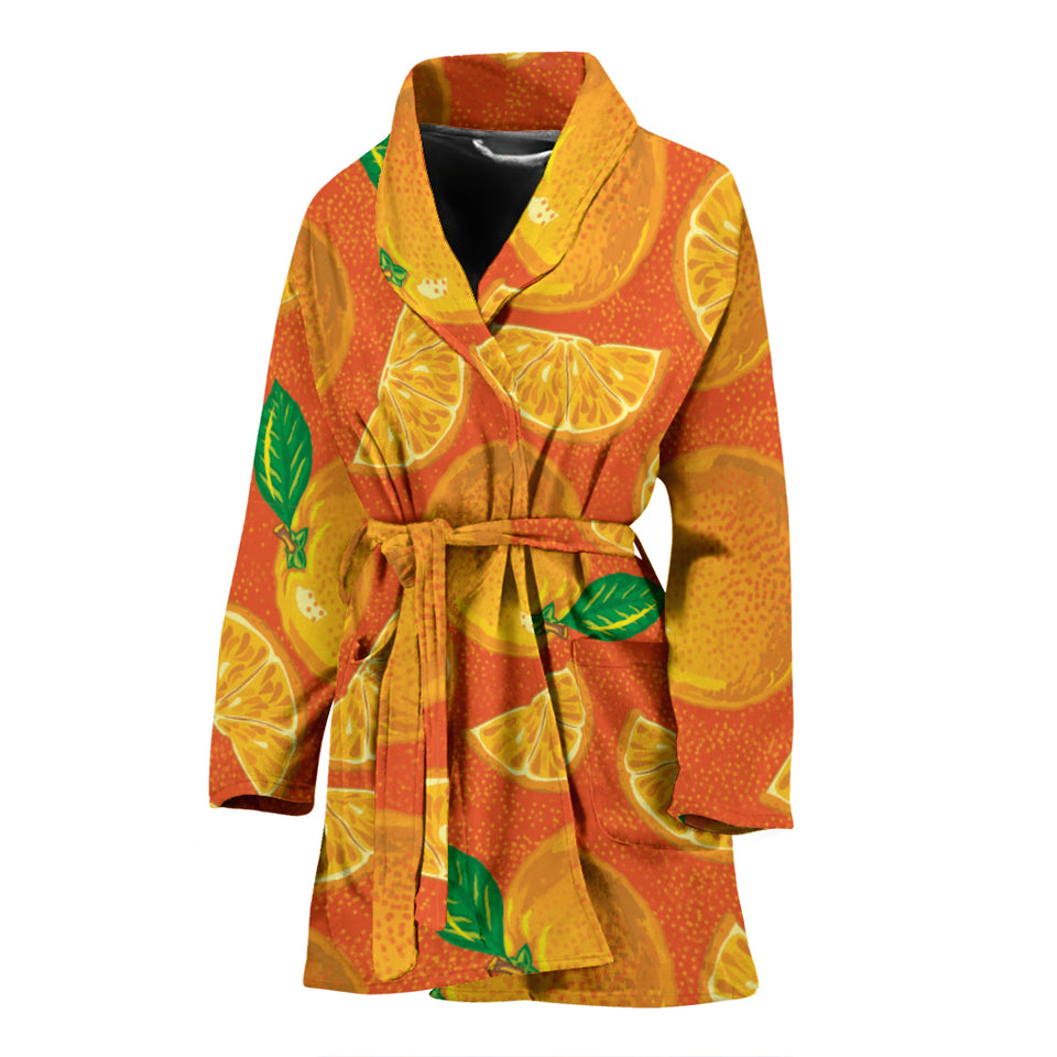 Orange Pattern background Women Bathrobe
