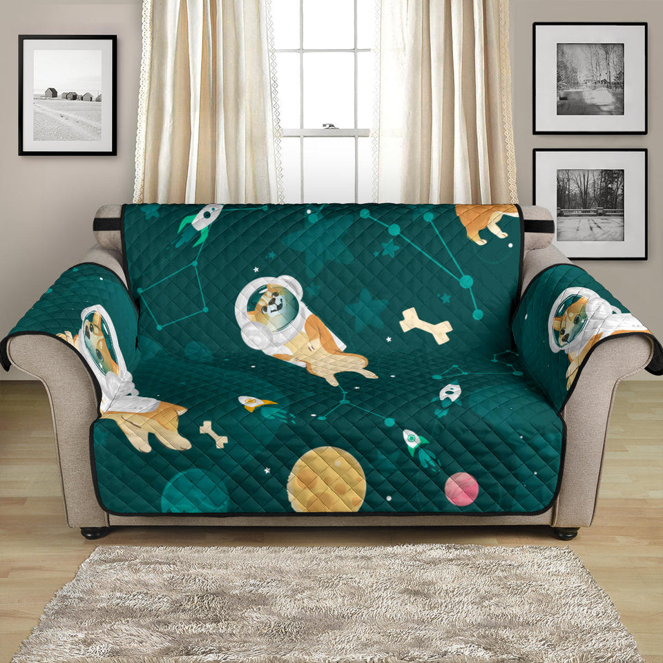 Corgi Astronaut Pattern Loveseat Couch Cover Protector