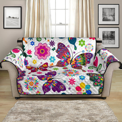 Colorful Butterfly Flower Pattern Loveseat Couch Cover Protector