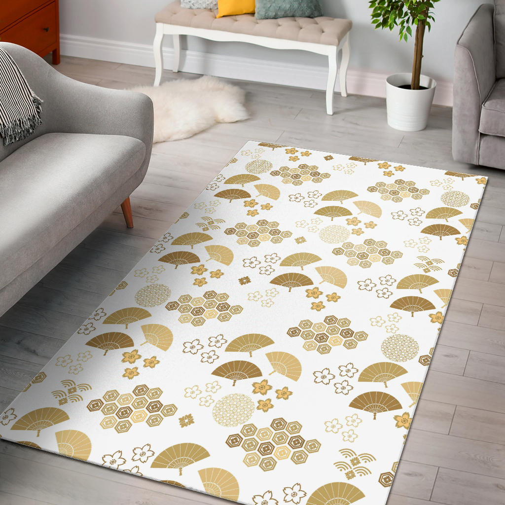 Gold Fan Japanese Pattern Area Rug