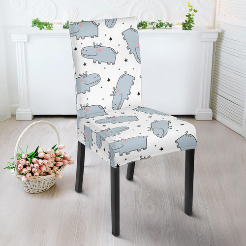 Hippopotamus Pattern Print Design 01 Dining Chair Slipcover