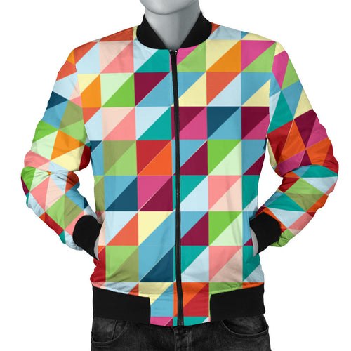 Rainbow Geometric Pattern Men Bomber Jacket