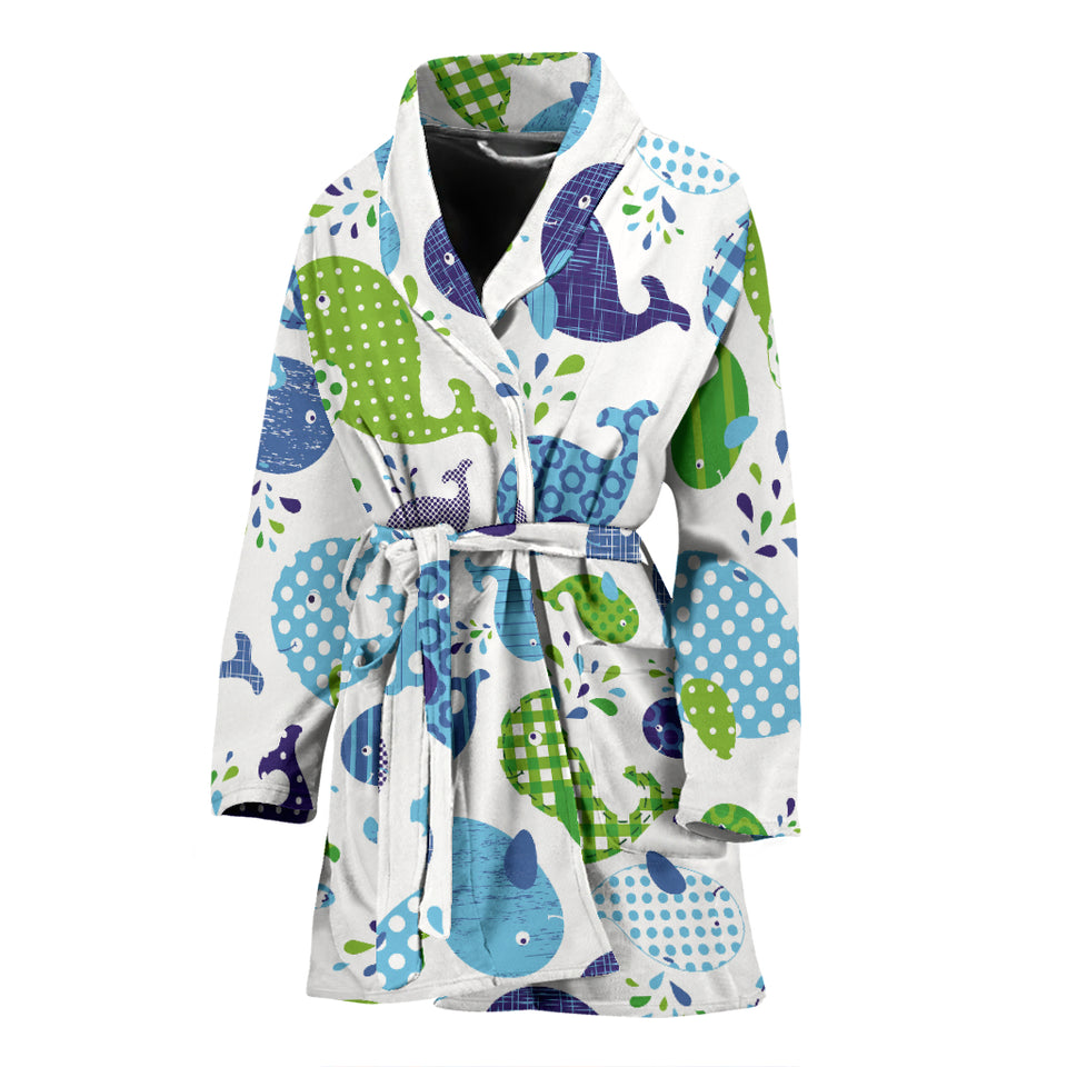 Whale Stripe Dot Pattern Women Bathrobe