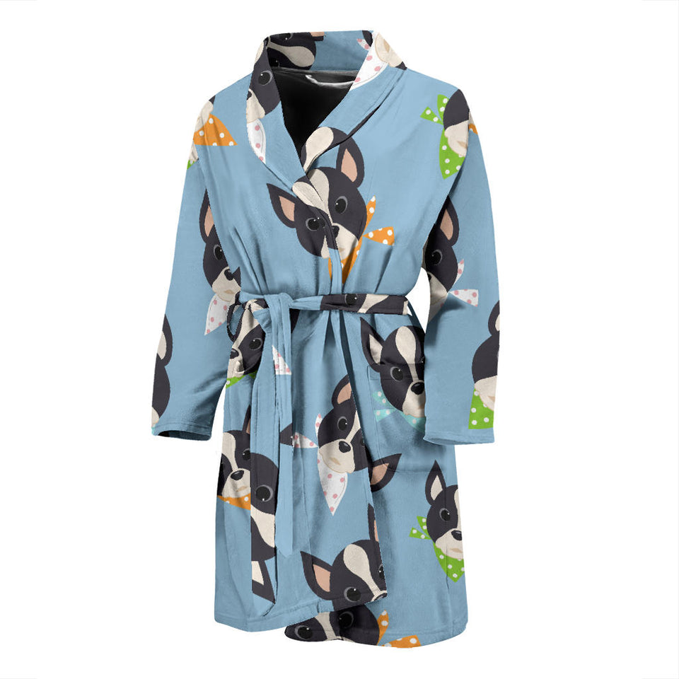 Cute Boston Terrier Pattern Men Bathrobe