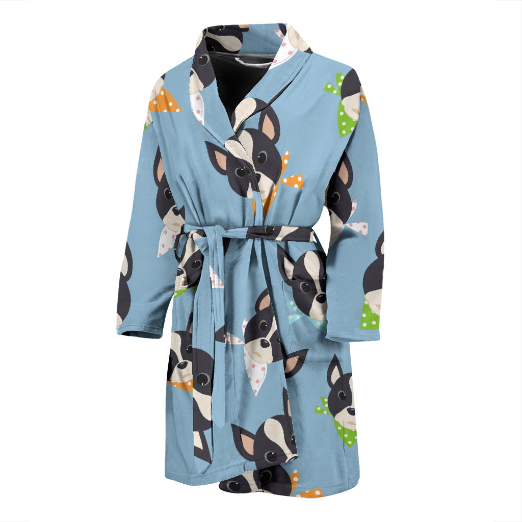 Cute Boston Terrier Pattern Men Bathrobe