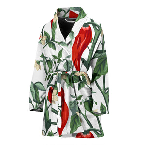 Chili Leaves Flower Pattern Women Bathrobe