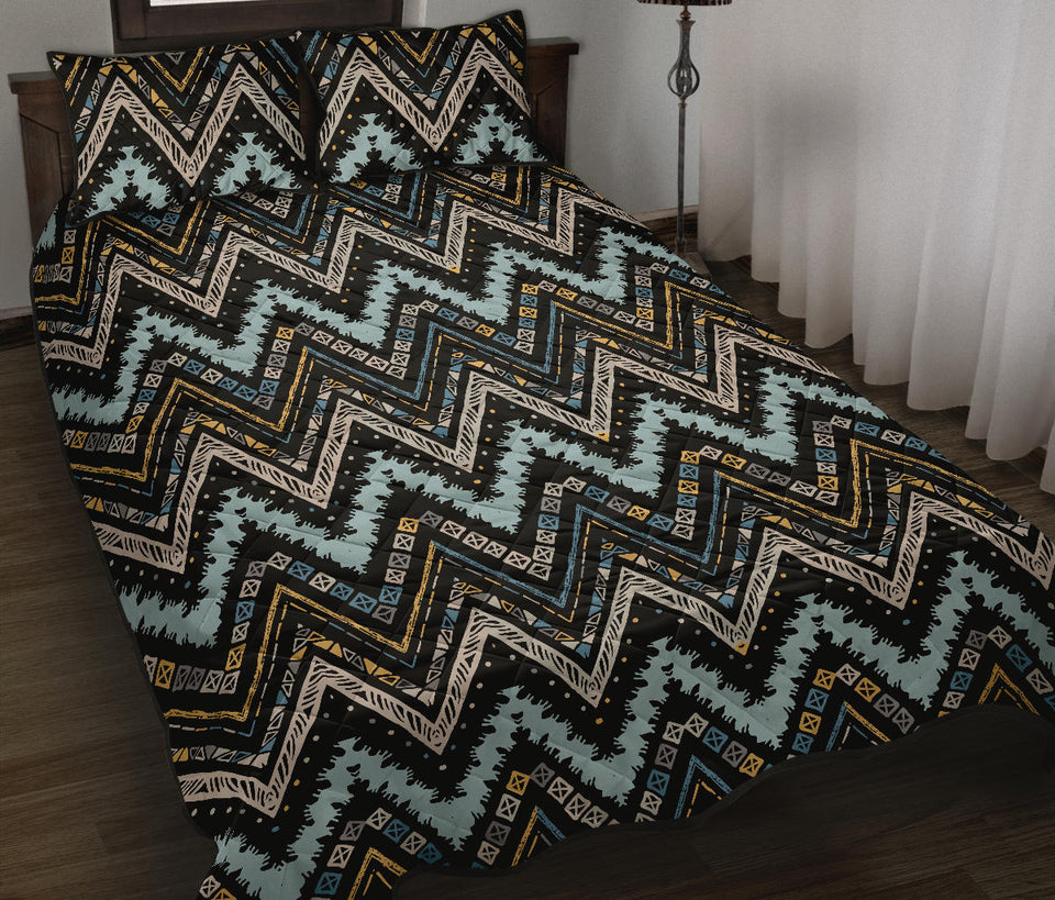 Zigzag Chevron African Afro Dashiki Adinkra Kente Quilt Bed Set