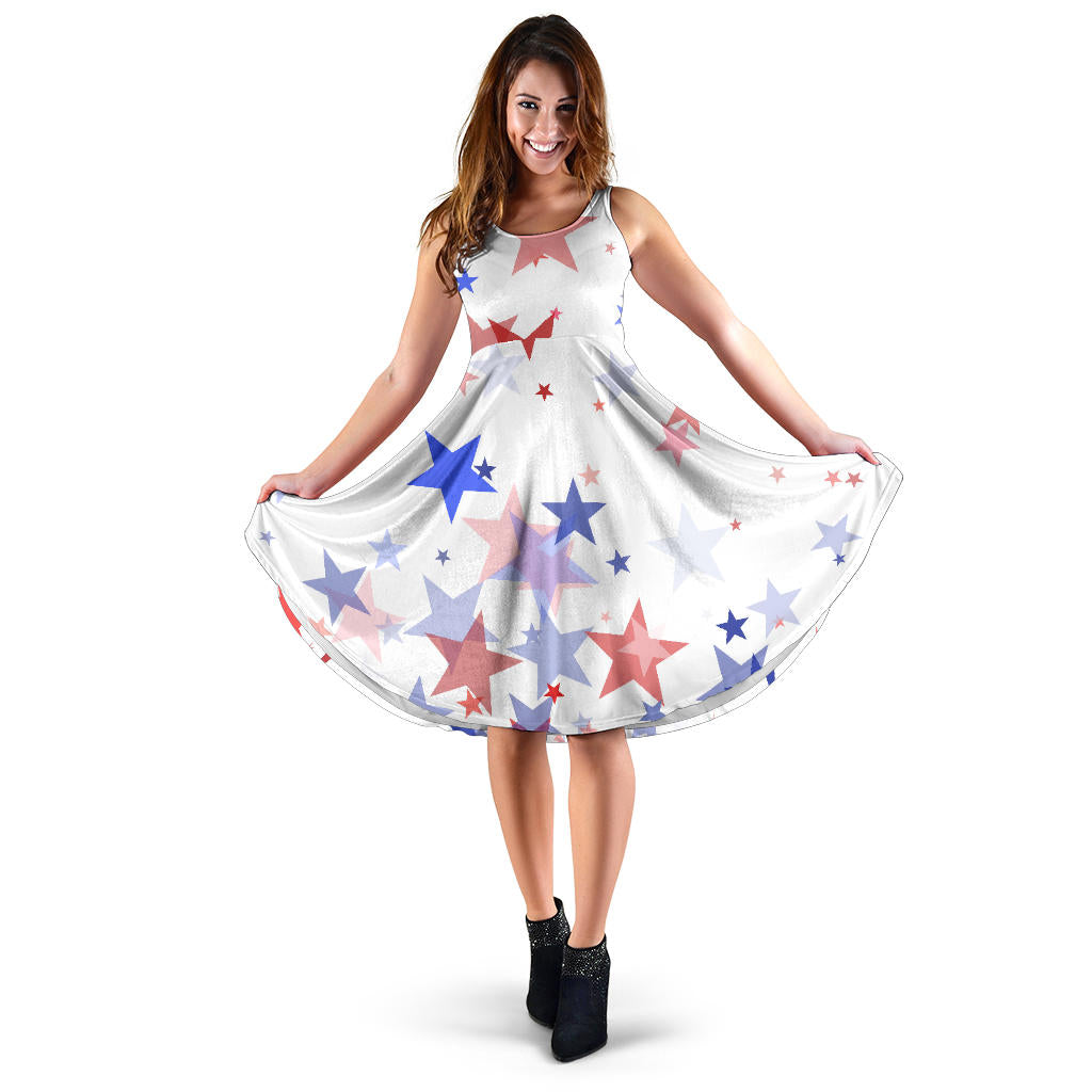 USA Star Pattern Sleeveless Midi Dress