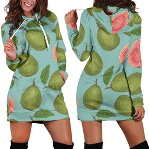 Guava Pattern Green Background Women Hoodie Dress