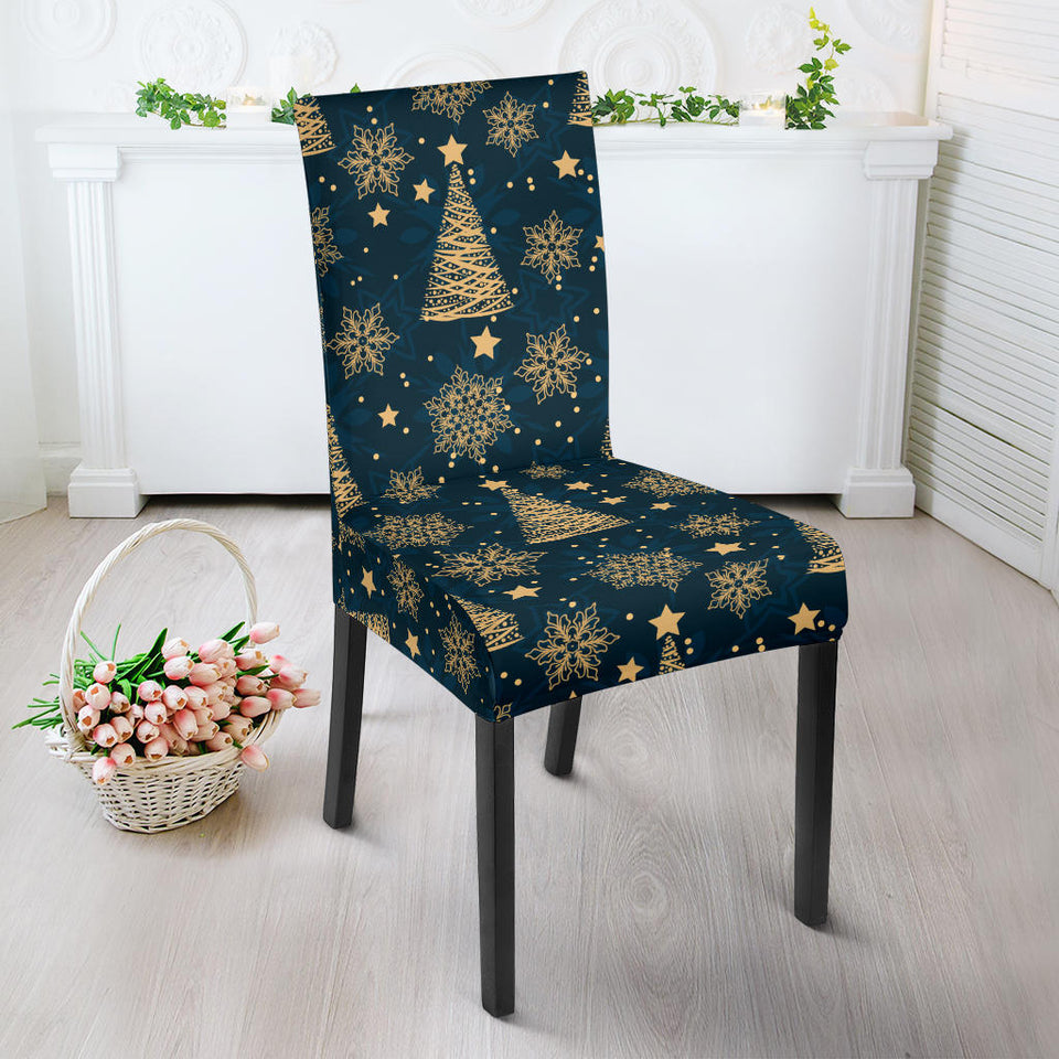 Gold Snowflake Chirstmas Pattern Dining Chair Slipcover