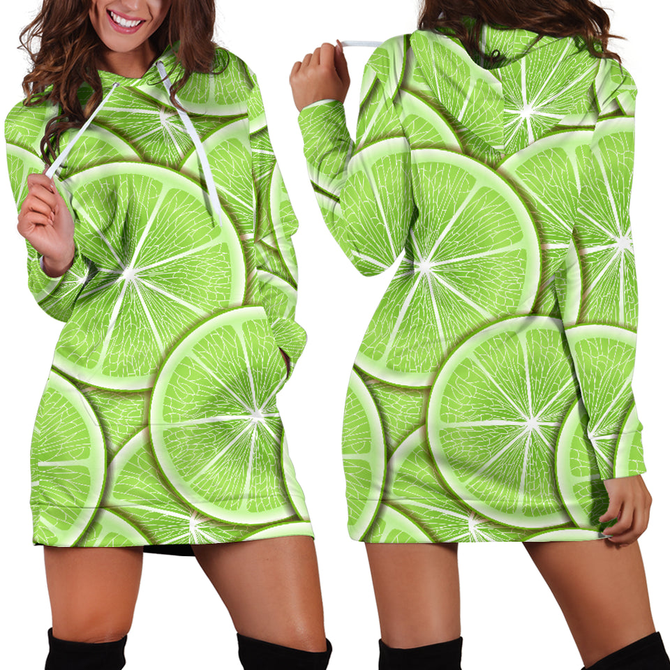 Sliced Lime Pattern Women Hoodie Dress