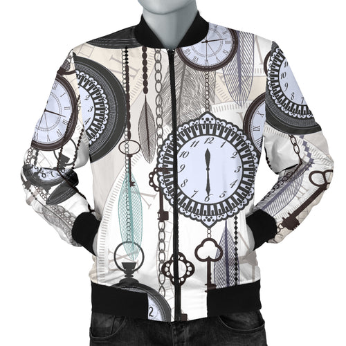 Vintage Clock Pattern Men Bomber Jacket