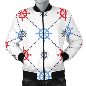 Nautical Steering Wheel Rudder Pattern Men Bomber Jacket