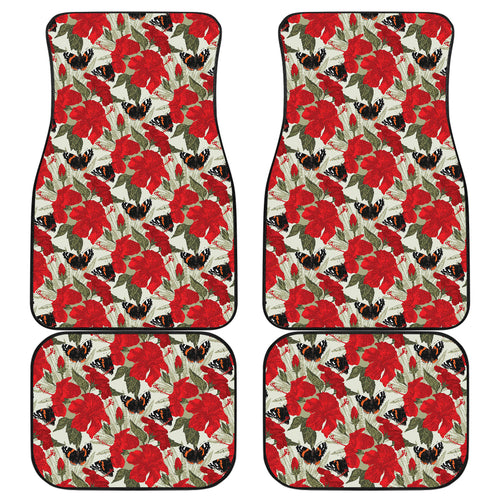 Hibiscus Pattern Print Design 04 Front and Back Car Mats