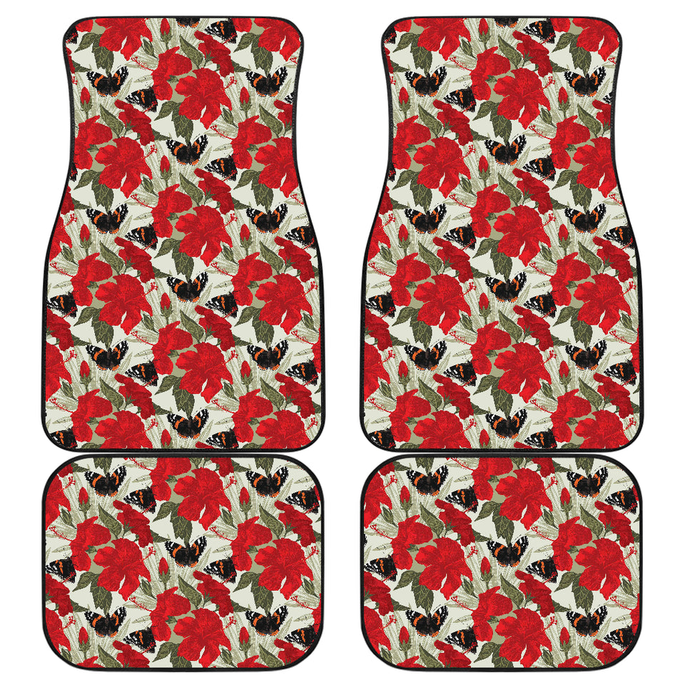 Hibiscus Pattern Print Design 04 Front and Back Car Mats