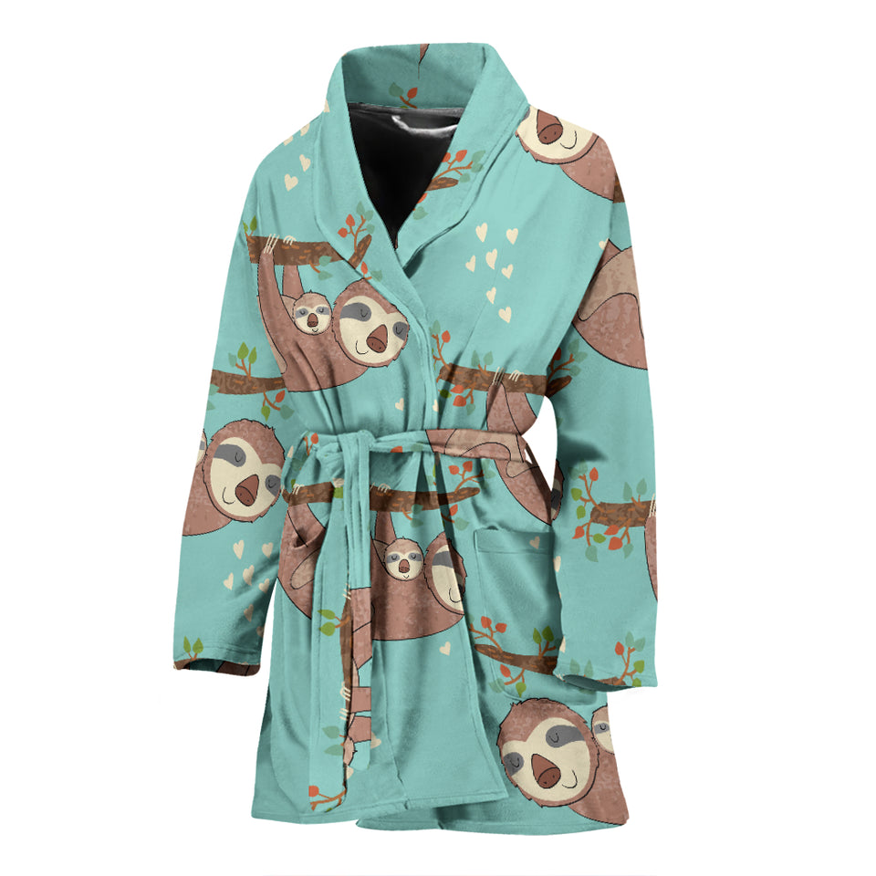 Sloth Mom and baby Pattern Women Bathrobe