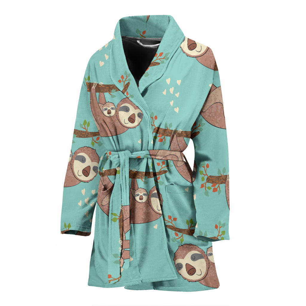 Sloth Mom and baby Pattern Women Bathrobe
