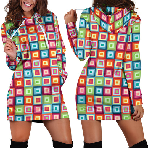 Rainbow Rectancular Pattern Women Hoodie Dress