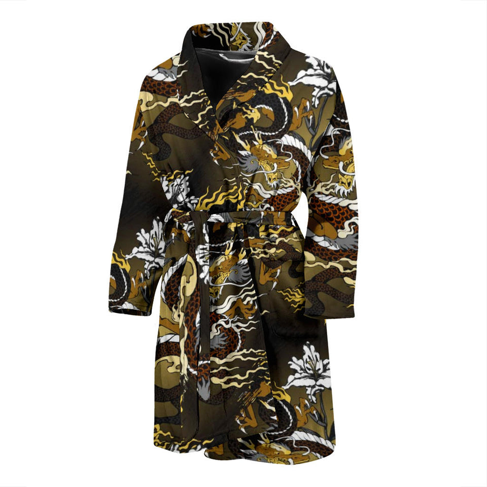 Gold Dragon Pattern Men Bathrobe