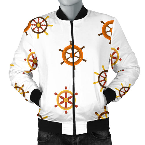 Nautical Steering Wheel Rudder Wooden Pattern Men Bomber Jacket