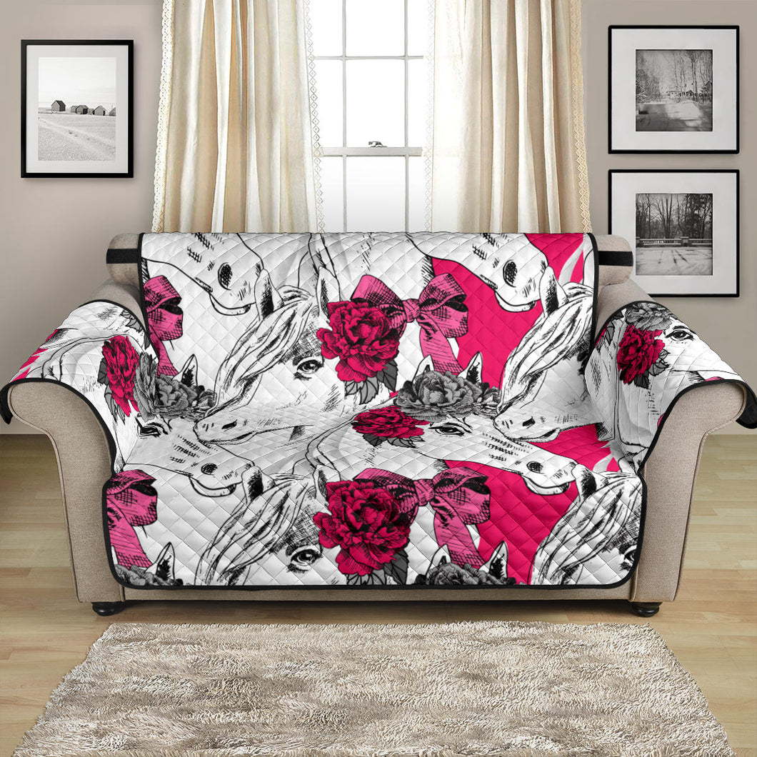 Horse Head Rose Pattern Loveseat Couch Cover Protector