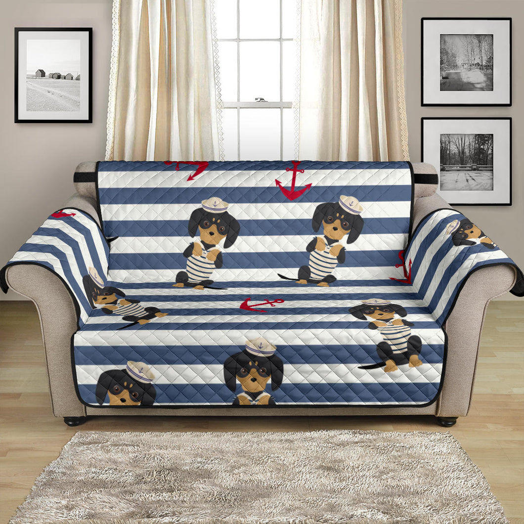 Dachshund Anchor Navy Blue Pattern Loveseat Couch Cover Protector