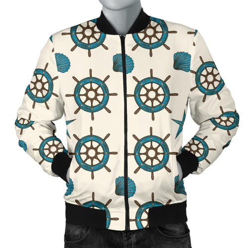 Nautical Steering Wheel Rudder Shell Pattern Men Bomber Jacket