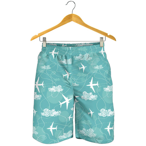 Airplane Cloud Pattern Green Background Men Shorts