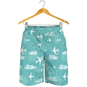 Airplane Cloud Pattern Green Background Men Shorts
