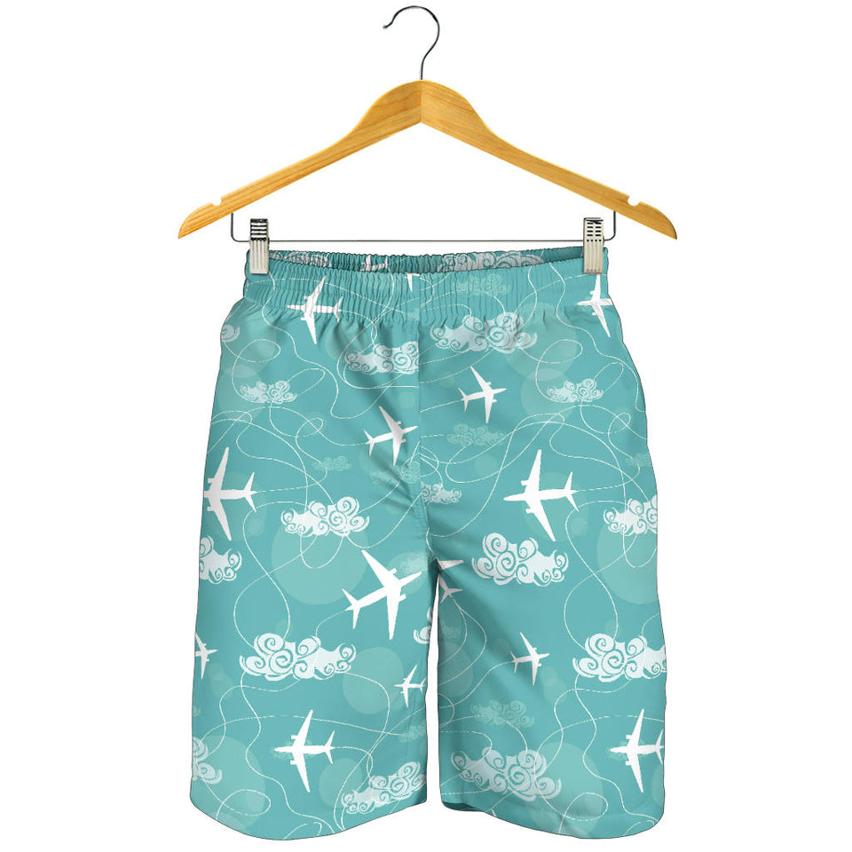 Airplane Cloud Pattern Green Background Men Shorts