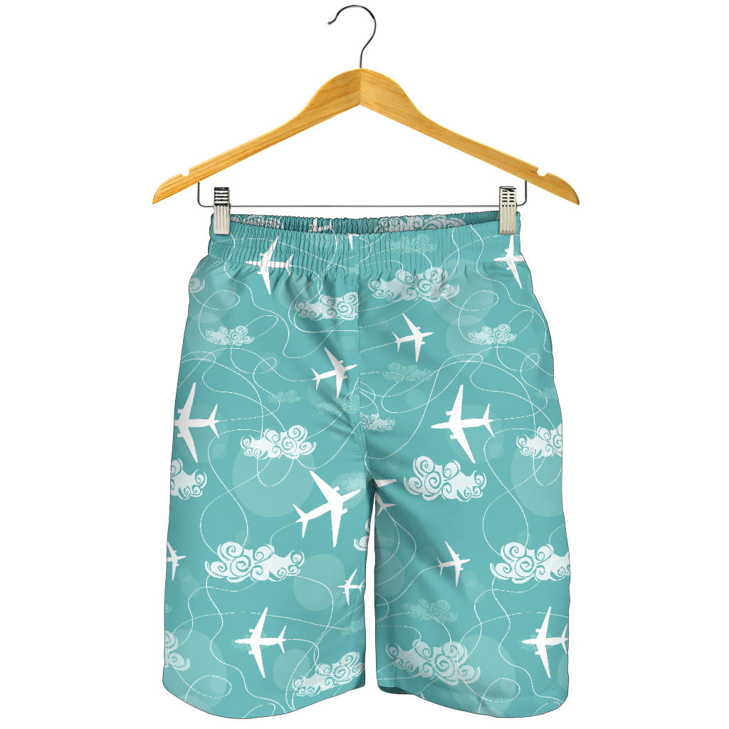Airplane Cloud Pattern Green Background Men Shorts