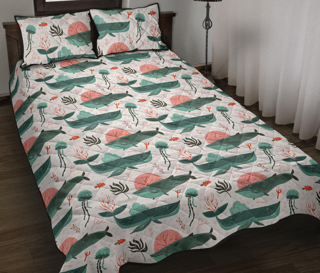 Whale Jelly Fish Pattern  Quilt Bed Set