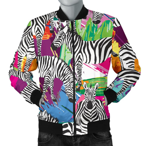 Zebra Colorful Pattern Men Bomber Jacket