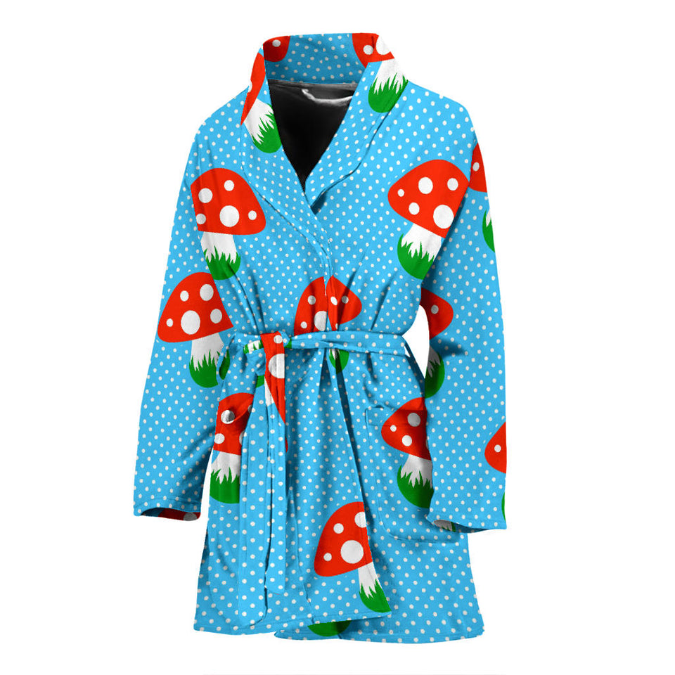 Mushroom Pokkadot Pattern Women Bathrobe