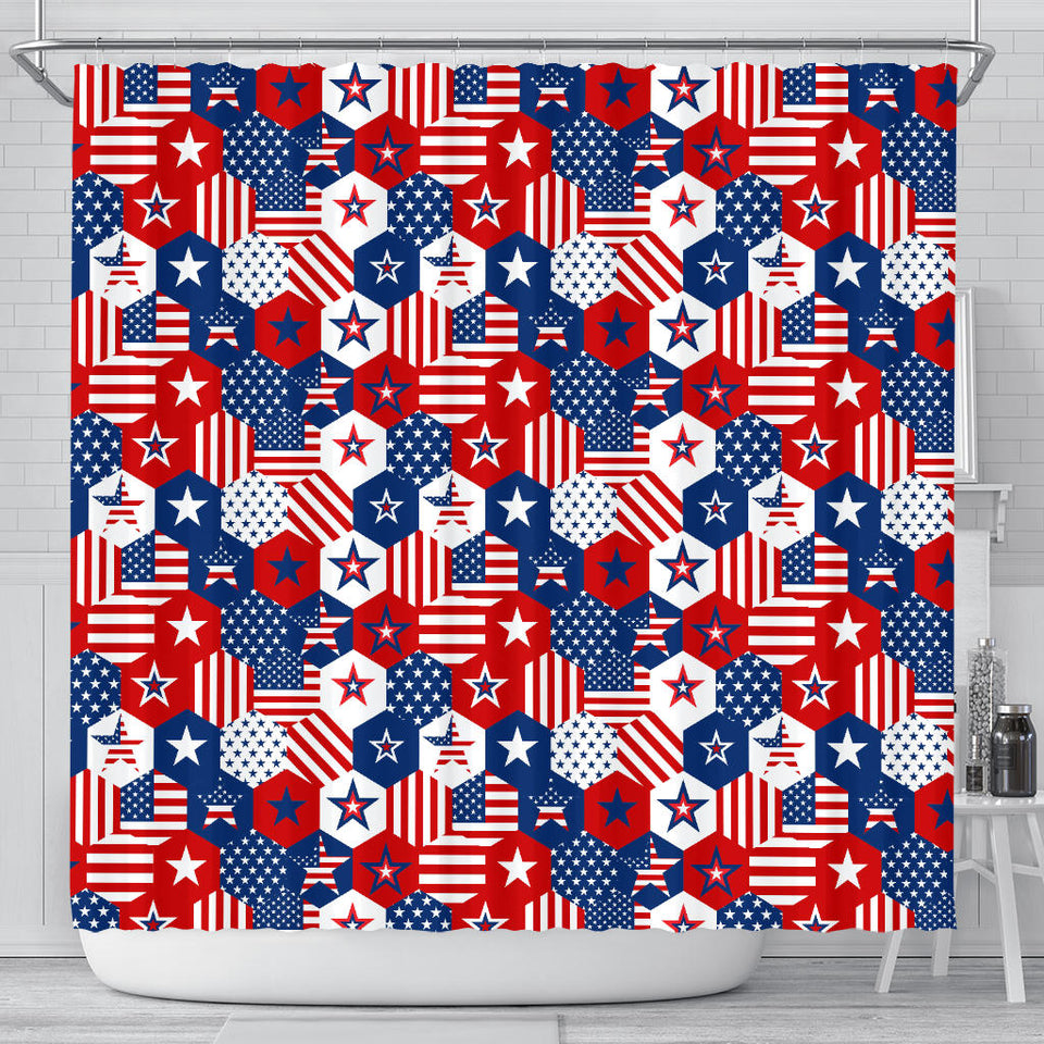 USA Star Hexagon Pattern Shower Curtain Fulfilled In US