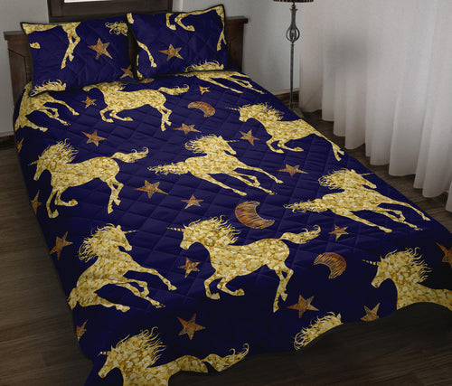 Unicorn Gold Pattern Quilt Bed Set