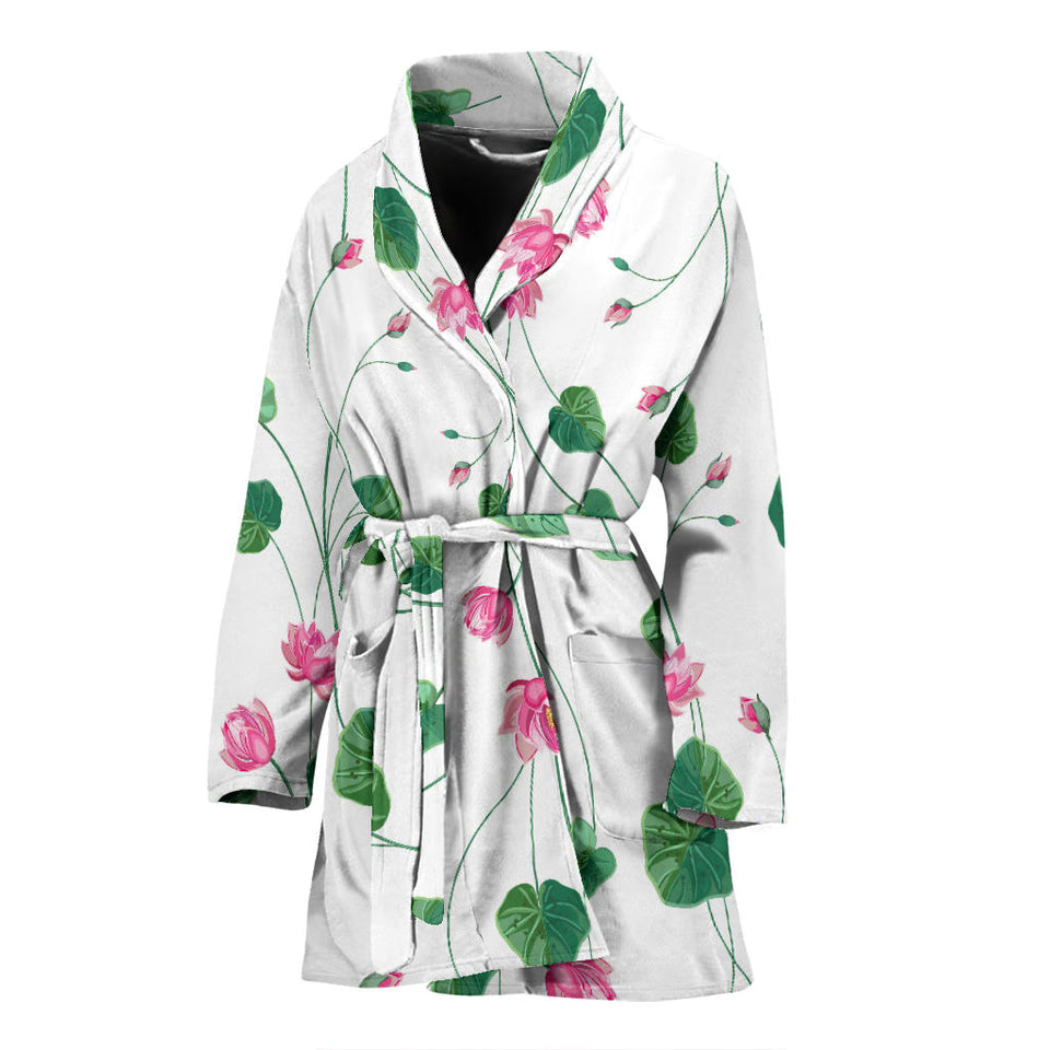 Pink Lotus Waterlily Flower Pattern Women Bathrobe