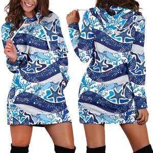 Whale Starfish Pattern Women Hoodie Dress