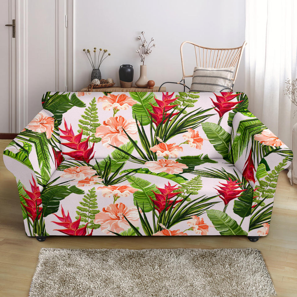 Heliconia Hibiscus Leaves Pattern Loveseat Couch Slipcover