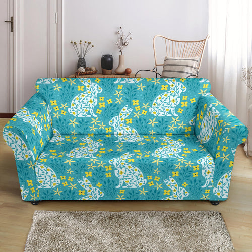 Rabbit Flower Theme Pattern Loveseat Couch Slipcover