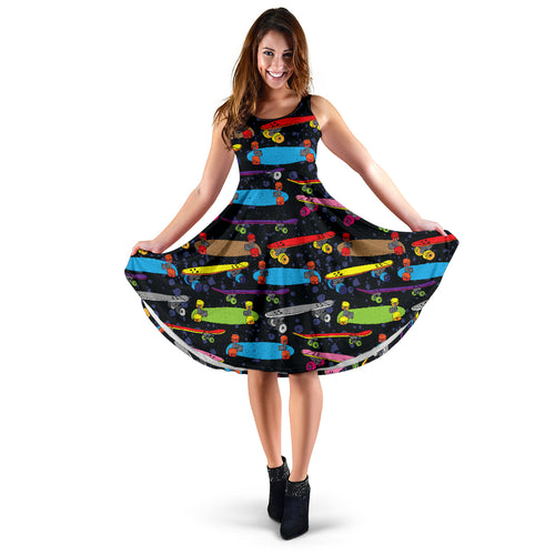 Skate Board Pattern Print Design 03 Sleeveless Midi Dress