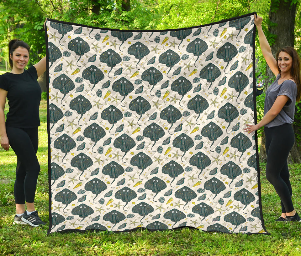 Stingray Pattern Print Design 03 Premium Quilt