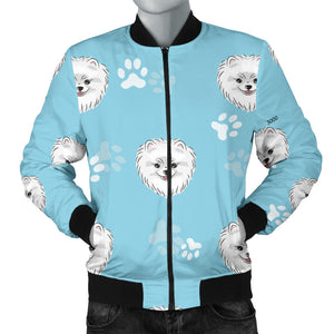 Pomeranian Pattern Blue Background Men Bomber Jacket